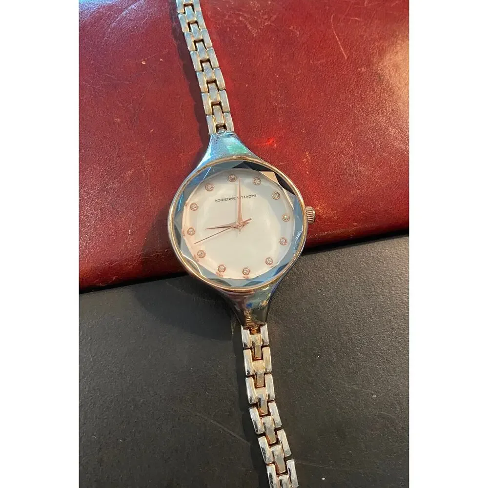 Women's 35mm Adrienne Vittadini Watch, Gold Tone, MOP Face, Crystal Time Markers